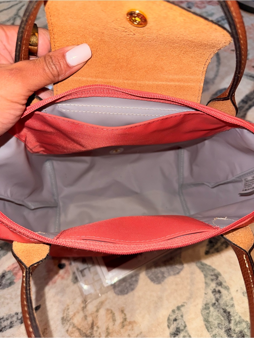 Longchamp Coral Nylon Tote with Brown Leather Trim - Picture 2 of 3